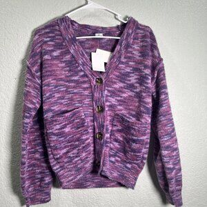 Abound Sweater Womens XXS Purple Space Dye Button Cardigan Preppy Girly Pockets
